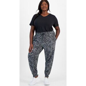 Ideology Plus Size Relaxed Animal-Print Fleece Jogger Sweatpants 2X Deep Black